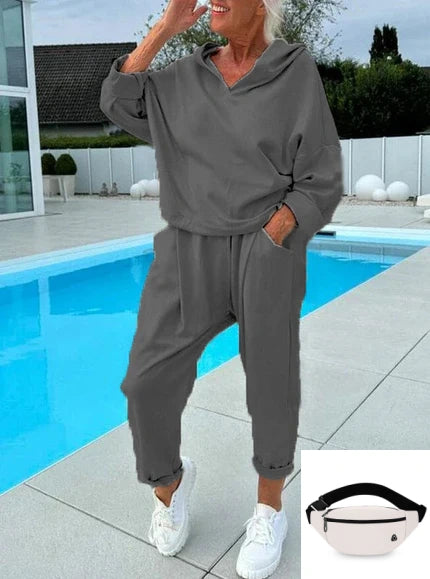 ✨Herbst-Neuankünfte Begrenzte Zeit 50% Rabatt✨Zweiteiliges Damen-Kapuzenpulli-Set in Unifarben