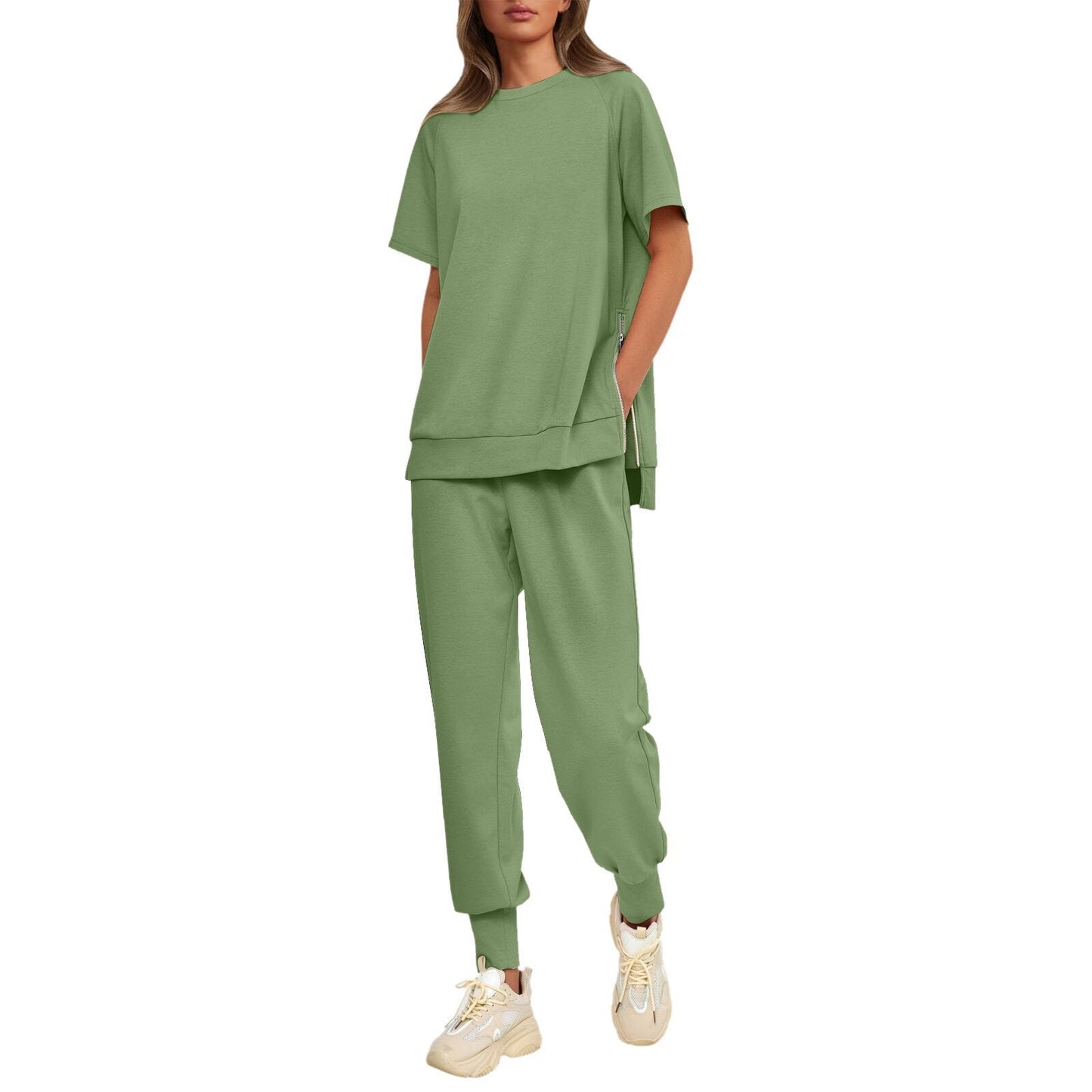 Lässiges, locker sitzendes zweiteiliges Trainingsanzug-Set für Damen aus T-Shirt und Hose