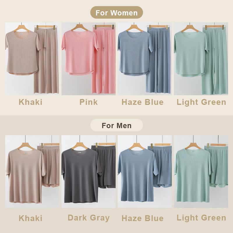 🌞Frühlingserwachen: 50% Rabatt!✨ Paar Weiches Ice Silk Kurzarm-Set – Elastisch, Atmungsaktiv & Vielseitig für Schlaf & Alltag