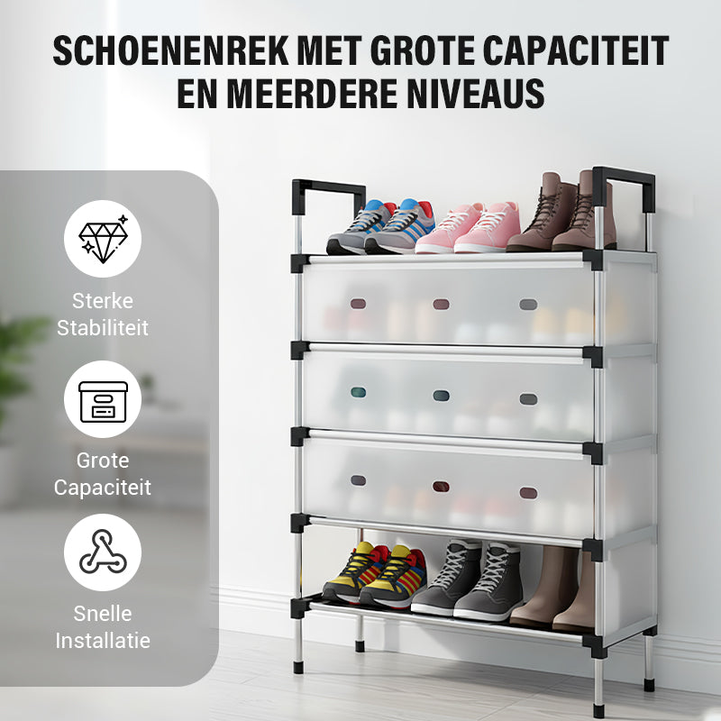 Songmics LSR10H Schoenenrek met 10 niveaus, voor maximaal 50 paar schoenen, voor woonkamer, kleedkamer en hal, vliesstof, 100 x 29 x 175 cm, zwart