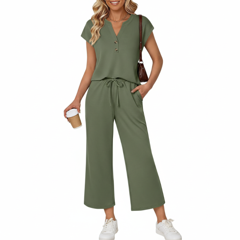 Short Sleeve Top and Wide Leg Pants Outfit