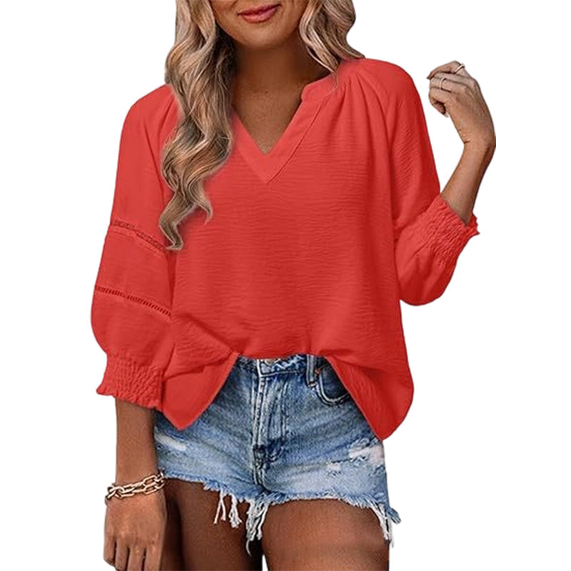 🌞Frühlingserwachen: 50% Rabatt!🌸Elegante Boho-Bluse mit V-Ausschnitt & Laternenärmeln | Luftig, Leicht & Figurumschmeichelnd