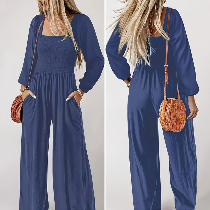 🌞Frühlingserwachen: 50% Rabatt!💎Figurschmeichelnder Damen Jumpsuit mit Smok-Brust & Weitem Bein