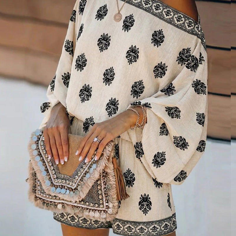 🌞Frühlingserwachen: 50% Rabatt!💕Sommer-Traum: Bohème Jumpsuit-Set mit Off-Shoulder & Vintage-Print