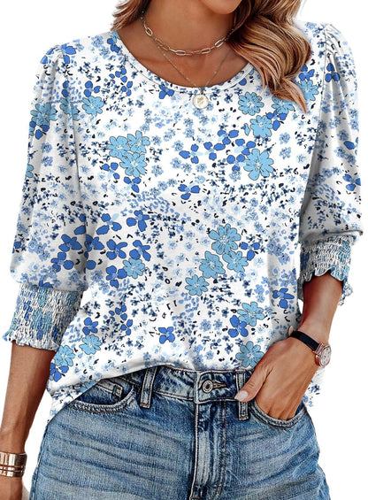 🌞Frühlingserwachen: 50% Rabatt!💝Elegante Business-Bluse mit 3/4-Arm & Smock-Bündchen – Bequem & Knitterfrei