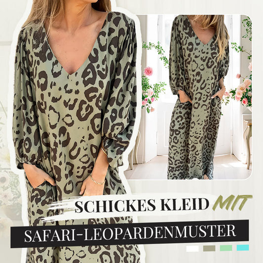 🌞Frühlingserwachen: 50% Rabatt!Schickes Kleid mit Safari-Leopardenmuster