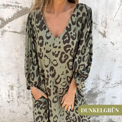 🌞Frühlingserwachen: 50% Rabatt!Schickes Kleid mit Safari-Leopardenmuster