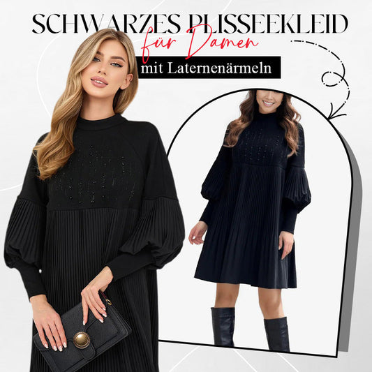 Damen Plus Größe Laterne Ärmel Stand Kragen Plisseekleid