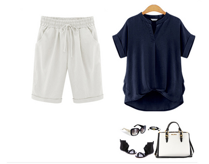 Plus Größe Solid Farbe Elastische Taille Lose Cropped Shorts