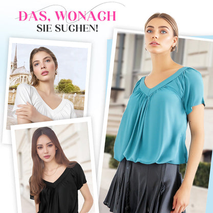 🌺2026 Neu eingetroffen - 50% OFF🌺Lässiges Damen-Top mit plissiertem V-Ausschnitt und kurzen Ärmeln