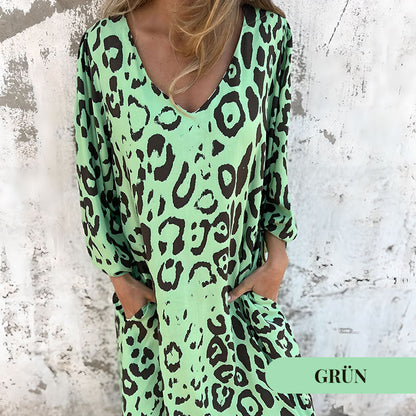 🌞Frühlingserwachen: 50% Rabatt!Schickes Kleid mit Safari-Leopardenmuster