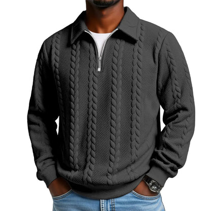 🎉 Neujahrsgeschenk – 50% RABATT!👕Klassischer Zopfmuster-Herrenpullover mit Halbreißverschluss: Reverskragen & Weiches Material – Zeitlos lässig für jeden Anlass!