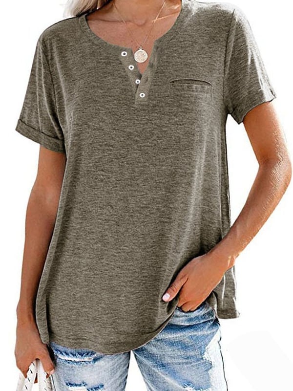 🔥Modische feste Farbe Tasche Kurzarm T-Shirt（Kaufen Sie 2 Versandkostenfrei）