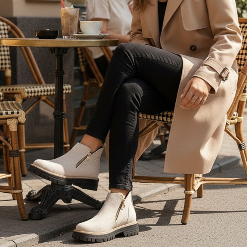 Damen-Stiefeletten mit runder Spitze und seitlichem Reißverschluss