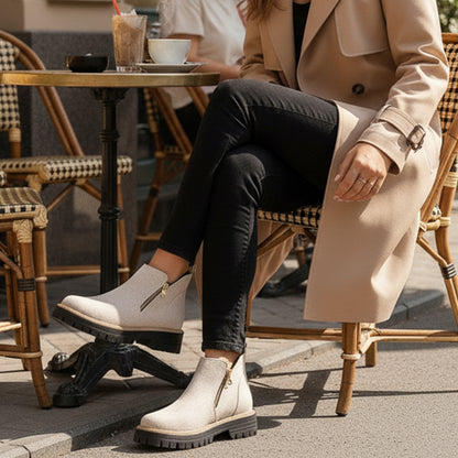 Damen-Stiefeletten mit runder Spitze und seitlichem Reißverschluss
