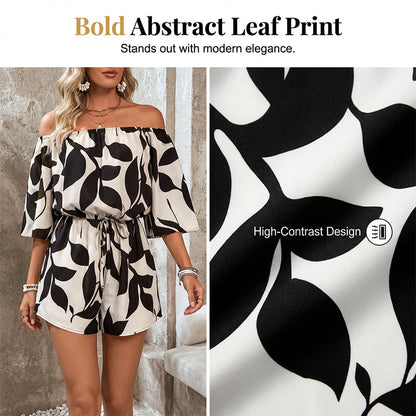 🌞Frühlingserwachen: 50% Rabatt!🍸Damen Sommer-Romper "Abstract Leaf" – Luftig, Elegant & Schulterfrei