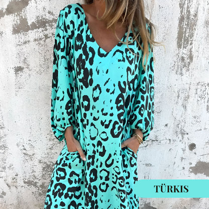 🌞Frühlingserwachen: 50% Rabatt!Schickes Kleid mit Safari-Leopardenmuster