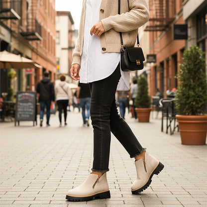 Damen-Stiefeletten mit runder Spitze und seitlichem Reißverschluss