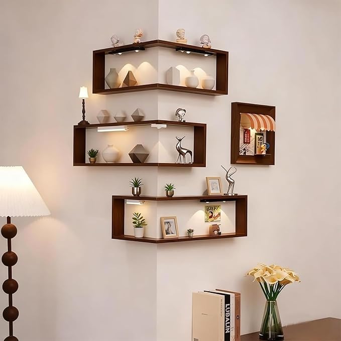 🌞Frühlingserwachen: 50% Rabatt!🪵Schwebendes Würfelregal 3-teilig – Wandregal aus Holz in Nussbaum – Ideal für Ecken, Dekoration, Pflanzen & Bücher