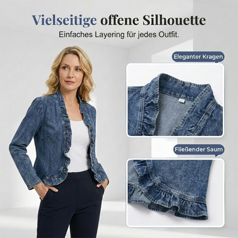 🧥 50 % RABATT !! 🌸 Damen-Jeansjacke mit Volants & offenem Vorderteil – Leicht & feminin – Vielseitig & schick 👗