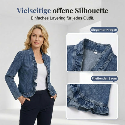 🧥 50 % RABATT !! 🌸 Damen-Jeansjacke mit Volants & offenem Vorderteil – Leicht & feminin – Vielseitig & schick 👗
