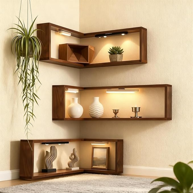 🌞Frühlingserwachen: 50% Rabatt!🪵Schwebendes Würfelregal 3-teilig – Wandregal aus Holz in Nussbaum – Ideal für Ecken, Dekoration, Pflanzen & Bücher