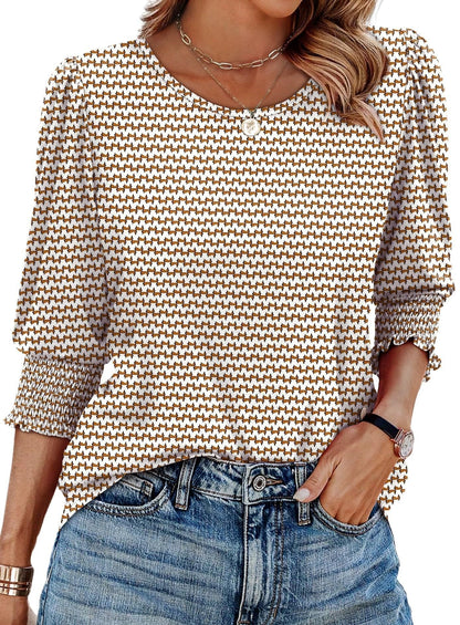 🌞Frühlingserwachen: 50% Rabatt!💝Elegante Business-Bluse mit 3/4-Arm & Smock-Bündchen – Bequem & Knitterfrei