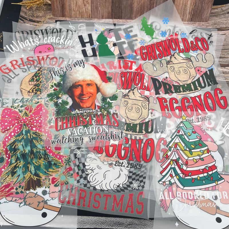 🎄Weihnachts-Überraschungspaket mit DTF-Transferdrucken – Fertig zum Aufpressen! Festliche Motive mit Weihnachtsmann, Rentier, Lebkuchen und anderen festlichen Grafiken für T-Shirts, Tragetaschen und DIY-Geschenke🎄