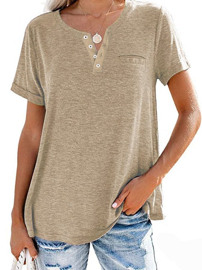🔥Modische feste Farbe Tasche Kurzarm T-Shirt（Kaufen Sie 2 Versandkostenfrei）