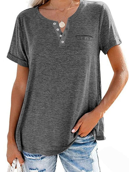🔥Modische feste Farbe Tasche Kurzarm T-Shirt（Kaufen Sie 2 Versandkostenfrei）