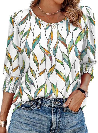 🌞Frühlingserwachen: 50% Rabatt!💝Elegante Business-Bluse mit 3/4-Arm & Smock-Bündchen – Bequem & Knitterfrei