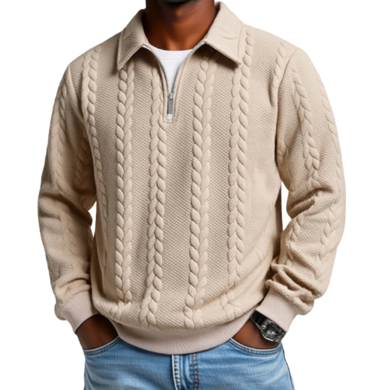 🎉 Neujahrsgeschenk – 50% RABATT!👕Klassischer Zopfmuster-Herrenpullover mit Halbreißverschluss: Reverskragen & Weiches Material – Zeitlos lässig für jeden Anlass!