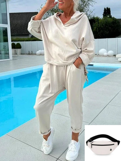 ✨Herbst-Neuankünfte Begrenzte Zeit 50% Rabatt✨Zweiteiliges Damen-Kapuzenpulli-Set in Unifarben