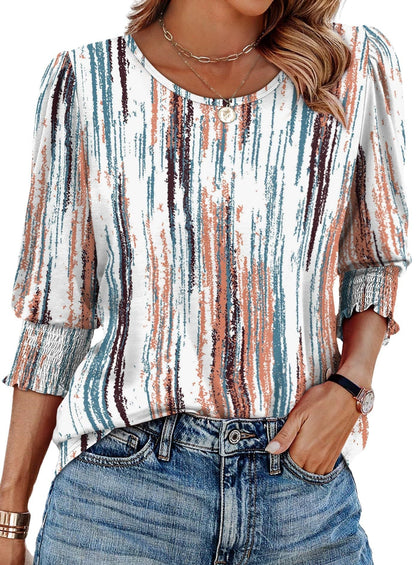 🌞Frühlingserwachen: 50% Rabatt!💝Elegante Business-Bluse mit 3/4-Arm & Smock-Bündchen – Bequem & Knitterfrei
