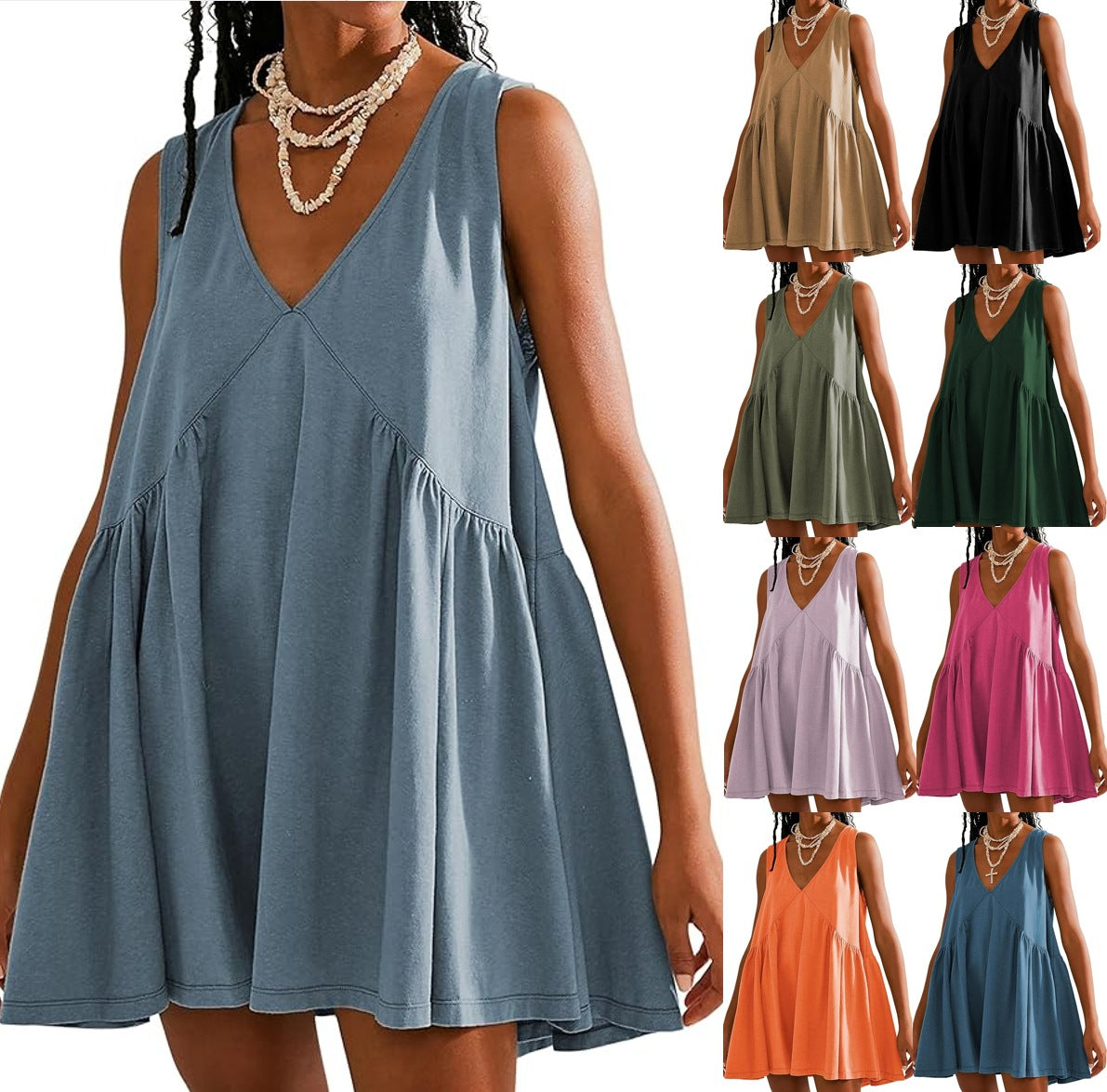🌞Frühlingserwachen: 50% Rabatt!🔥Luftiges Sommerkleid: Bequemes V-Ausschnitt Hängerchen mit lockerer Raffung