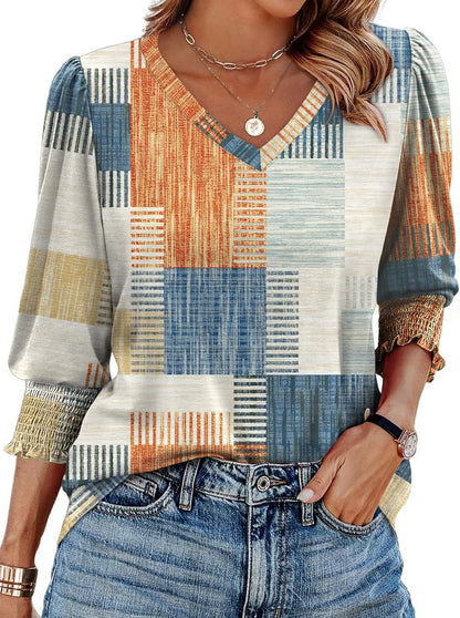 🌞Frühlingserwachen: 50% Rabatt!💝Elegante Business-Bluse mit 3/4-Arm & Smock-Bündchen – Bequem & Knitterfrei