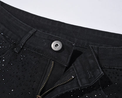 Schwarze Slim-Fit-Jeans mit Strassverzierungen