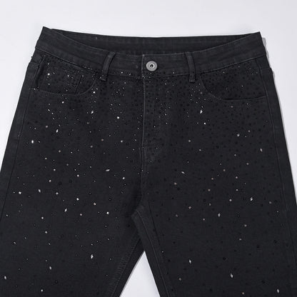 Schwarze Slim-Fit-Jeans mit Strassverzierungen