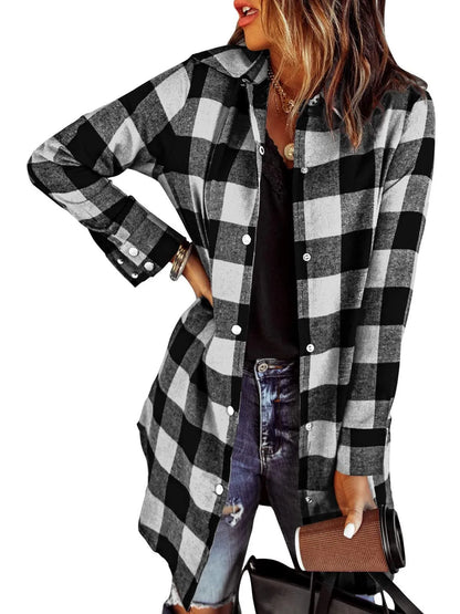 Karierte Langarmhemdjacke für Frauen