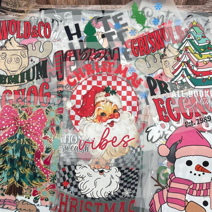 🎄Weihnachts-Überraschungspaket mit DTF-Transferdrucken – Fertig zum Aufpressen! Festliche Motive mit Weihnachtsmann, Rentier, Lebkuchen und anderen festlichen Grafiken für T-Shirts, Tragetaschen und DIY-Geschenke🎄