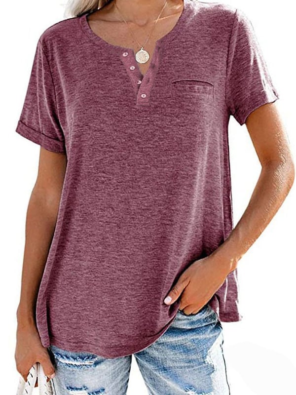 🔥Modische feste Farbe Tasche Kurzarm T-Shirt（Kaufen Sie 2 Versandkostenfrei）