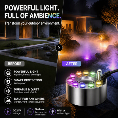 💨 JETZT 50 % RABATT! ⚡ Ultraschall-Nebelmaschine mit 12 LEDs – Erzeugt kühlen Nebel und farbiges Licht – Ideal für Luftbefeuchter, Springbrunnen oder Halloween-Dekoration – läuft leise im Wasser 💧✨