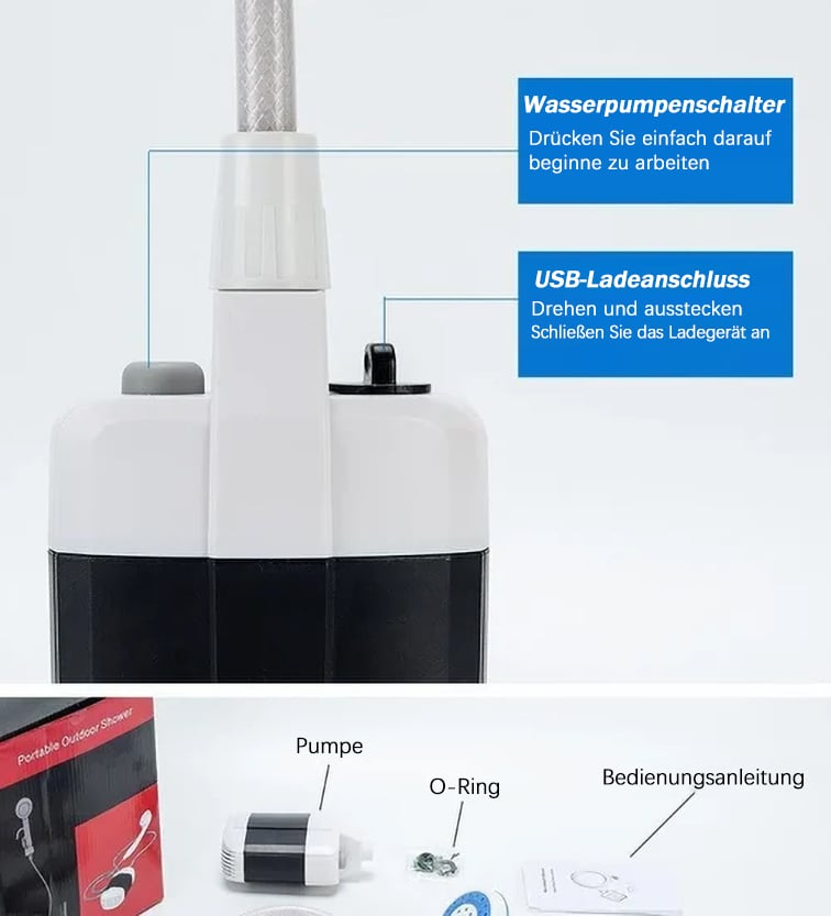 🚿Tragbare Campingdusche Mit Einstellbarem Durchfluss ✨Für Einfaches Und Bequemes Reinigen Im Freien!
