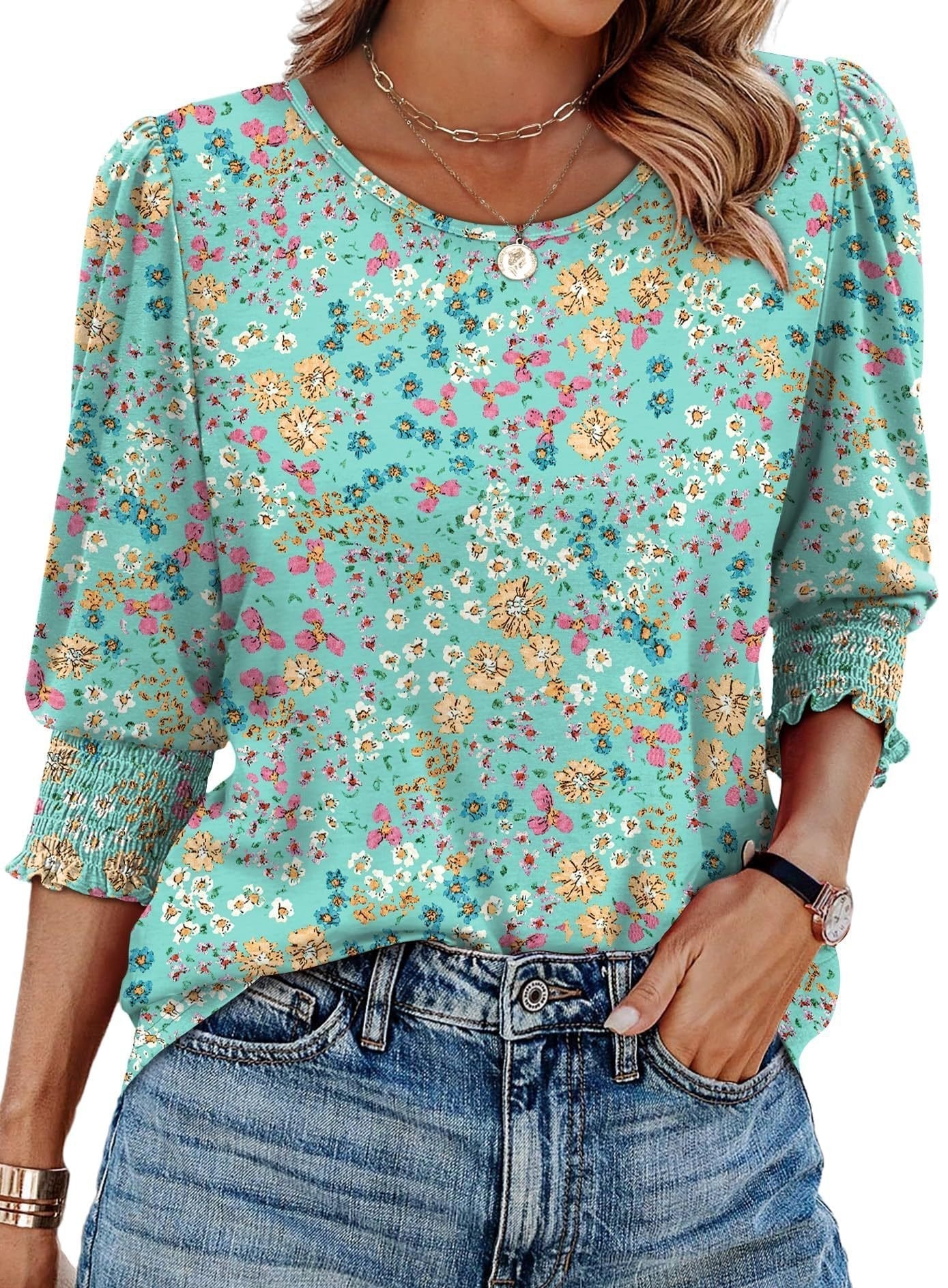 🌞Frühlingserwachen: 50% Rabatt!💝Elegante Business-Bluse mit 3/4-Arm & Smock-Bündchen – Bequem & Knitterfrei