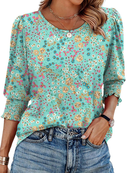 🌞Frühlingserwachen: 50% Rabatt!💝Elegante Business-Bluse mit 3/4-Arm & Smock-Bündchen – Bequem & Knitterfrei