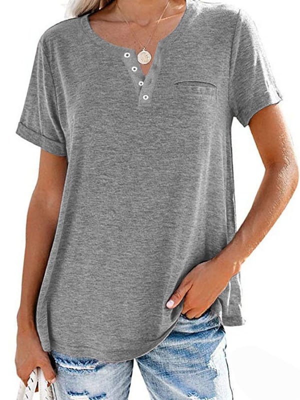 🔥Modische feste Farbe Tasche Kurzarm T-Shirt（Kaufen Sie 2 Versandkostenfrei）