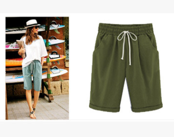 Plus Größe Solid Farbe Elastische Taille Lose Cropped Shorts