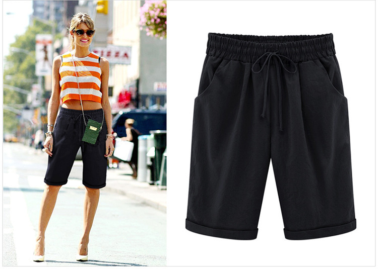 Plus Größe Solid Farbe Elastische Taille Lose Cropped Shorts