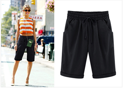 Plus Größe Solid Farbe Elastische Taille Lose Cropped Shorts