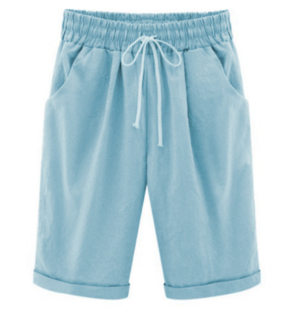 Plus Größe Solid Farbe Elastische Taille Lose Cropped Shorts